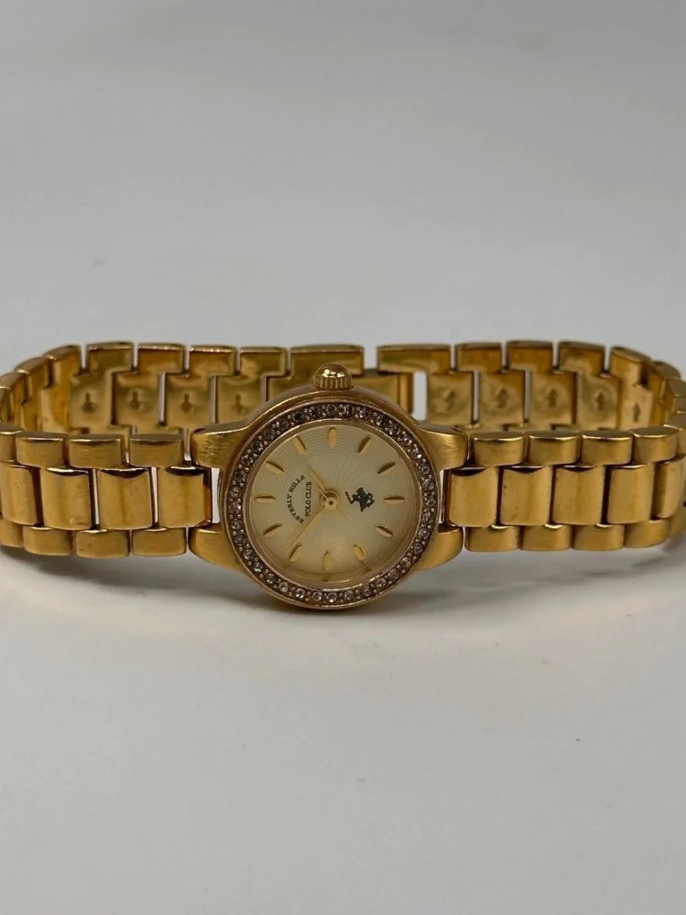 Beverly Hills Polo Club Watch Women 23K Gold Plated Crystal Bezel New Battery
